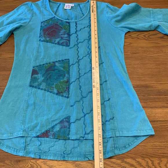 Parsley & Sage Sz M Blue Floral Embroidered Bell Sleeve Art To Wear Lagenlook - Picture 9 of 10